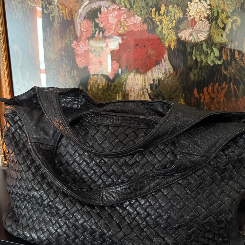 Elegant Black Woven Leather Tote by Lovestitch